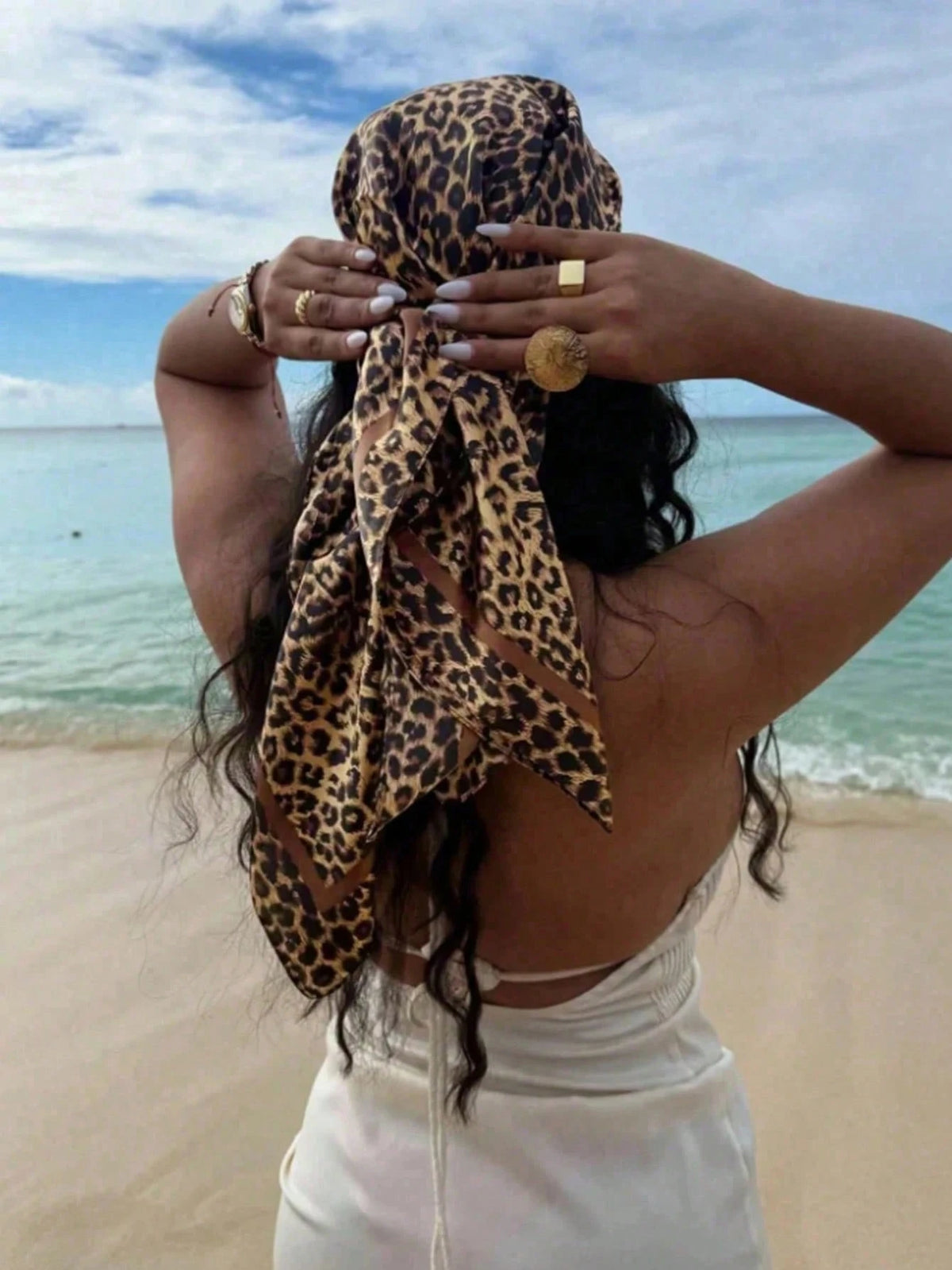 Women's Bohemian Vintage Brown Leopard Print Headscarf