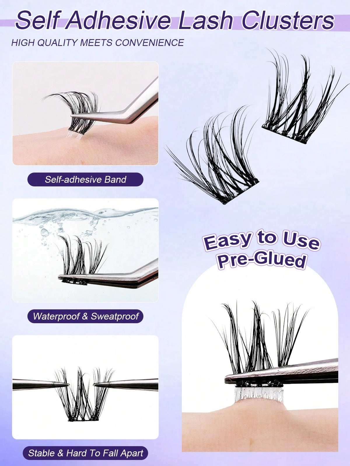 Women's 100-Piece C Curl Self-Adhesive Cluster Eyelashes Set