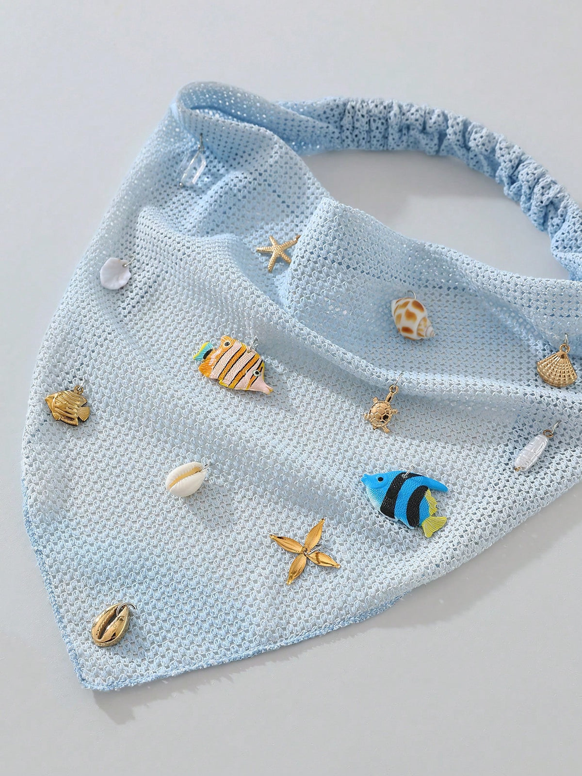 Women's Embroidered Rolled Edge Starfish Seashell Vacation Headwrap Bandana
