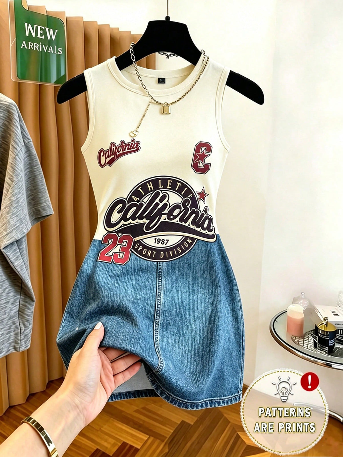 Women's Casual Letter Print Denim Effect Mini Dress