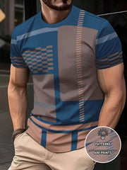 Men's Business Mature Printed Short Sleeve T-Shirt Blue