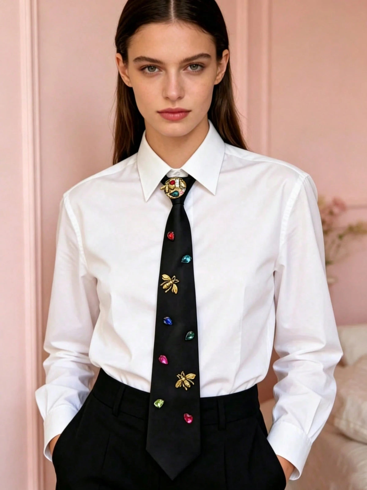 Women's Vintage Y2K Gemstone Bee Necktie