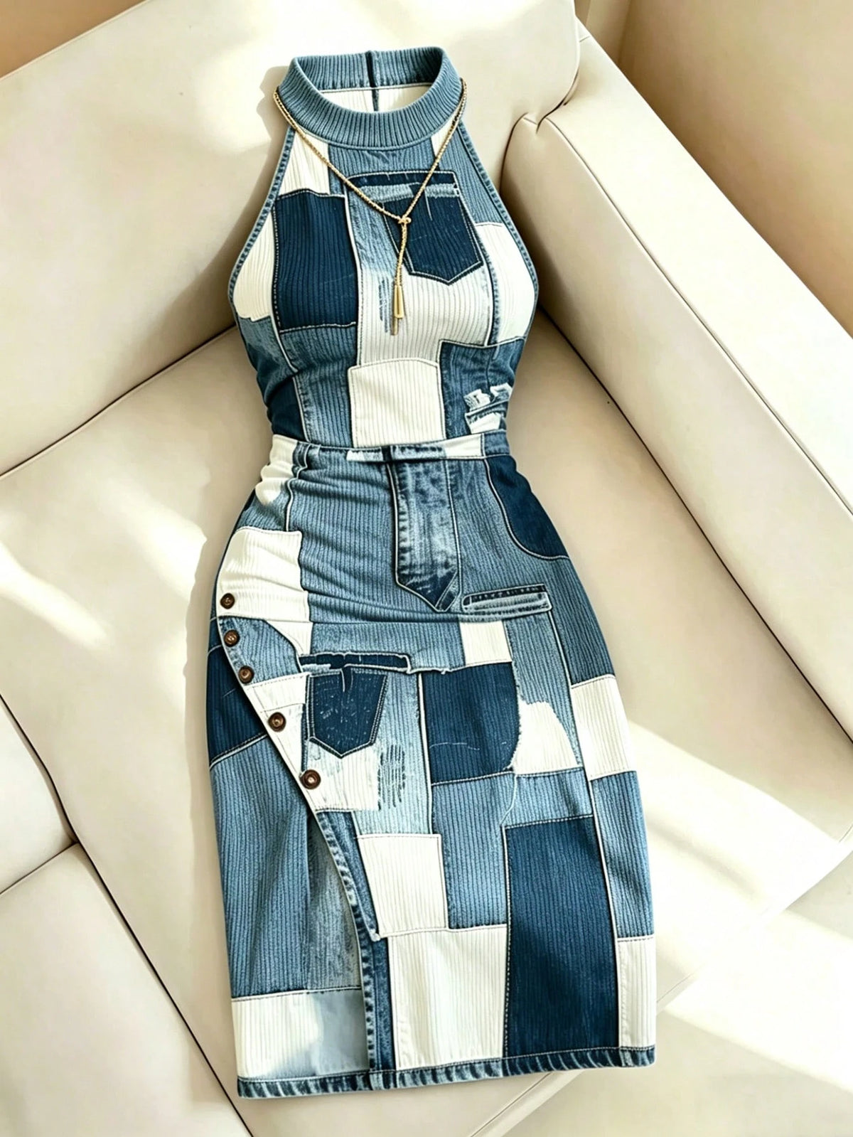 Women's Plus Size Denim Effect Split Hem Dress