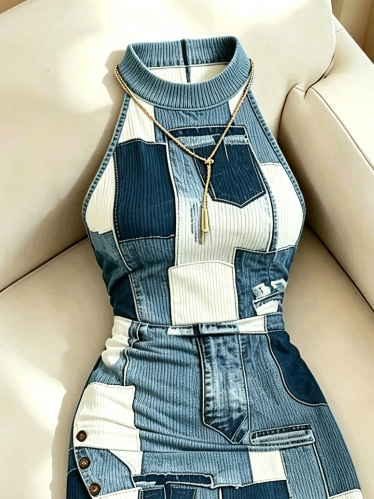 Women's Plus Size Denim Effect Split Hem Dress