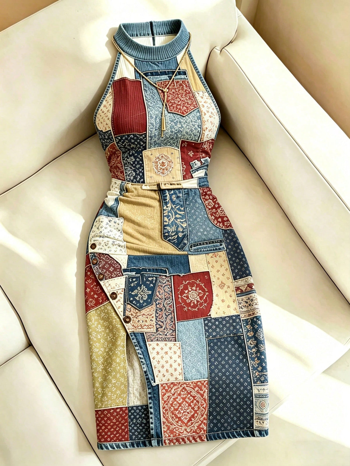 Women's Halter Neck All-Over Print Ruched Mini Dress