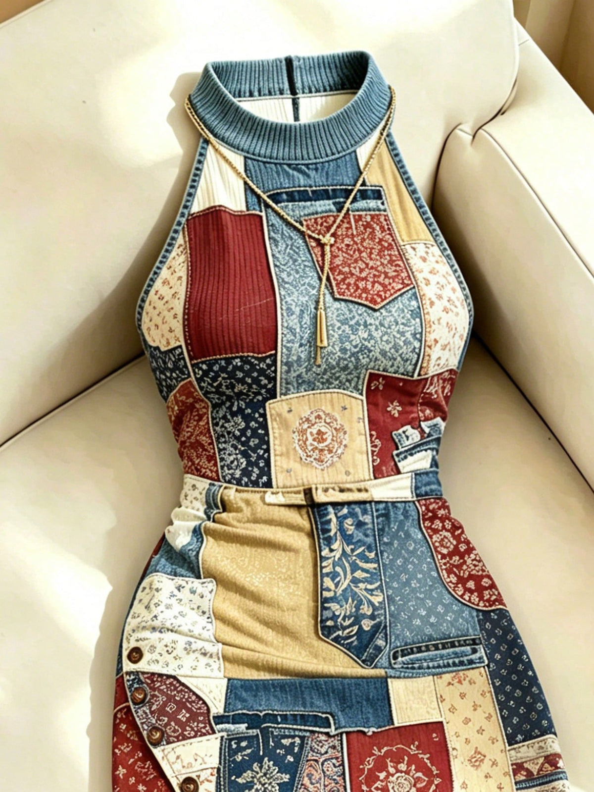 Women's Halter Neck All-Over Print Ruched Mini Dress