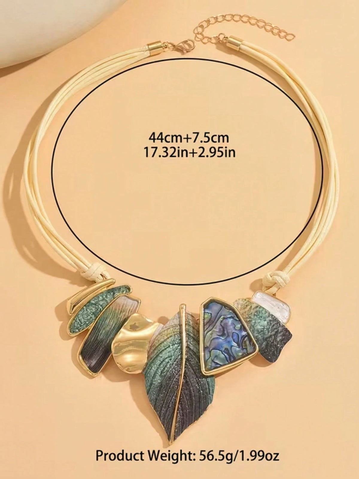 Women's Bohemian Green Leaf PU Leather Rope Necklace