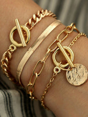 Women's Punk Gold Metal Snake Chain Bracelet Set