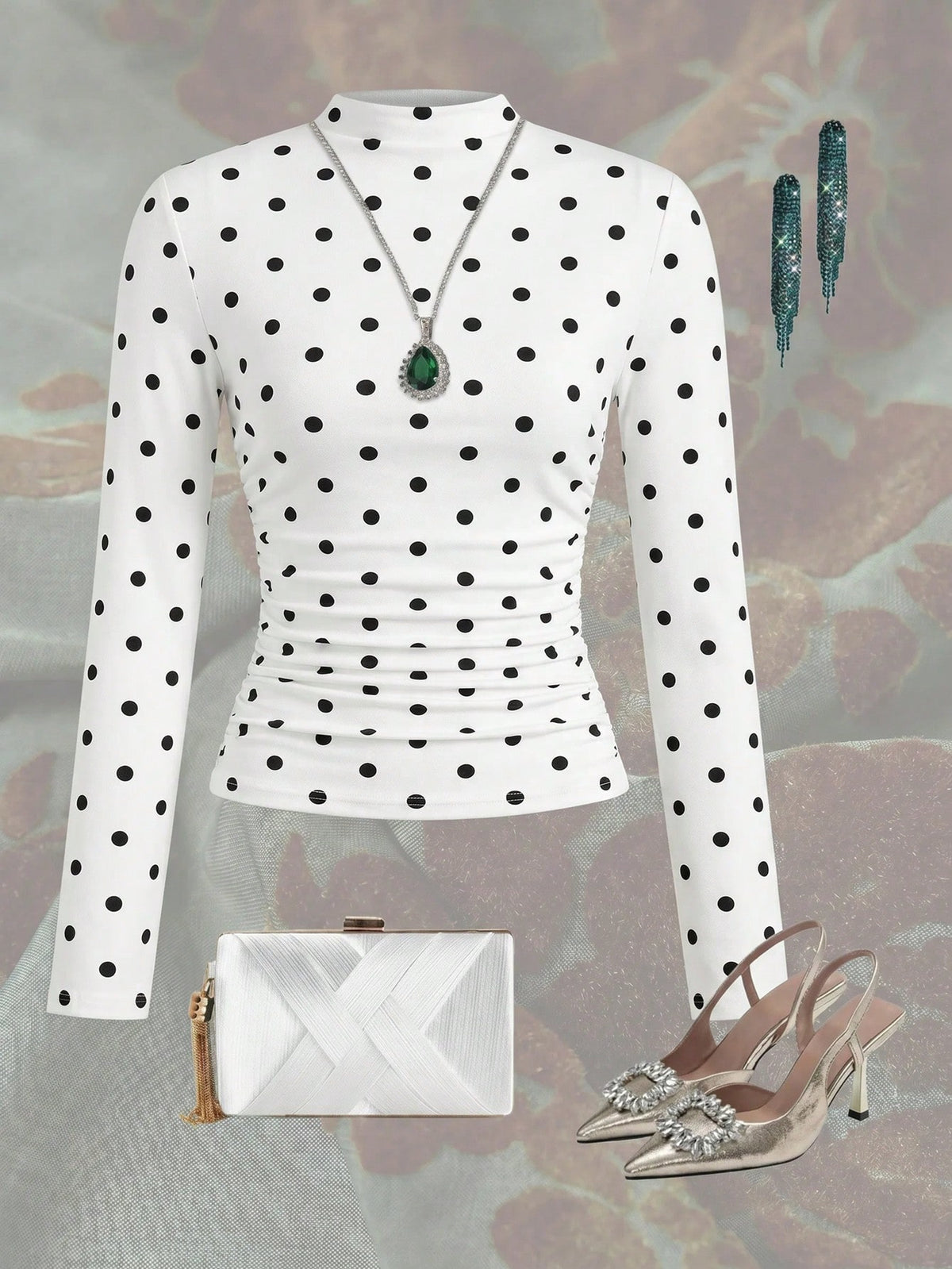Women's Elegant Polka Dot Fitted Long Sleeve T-Shirt