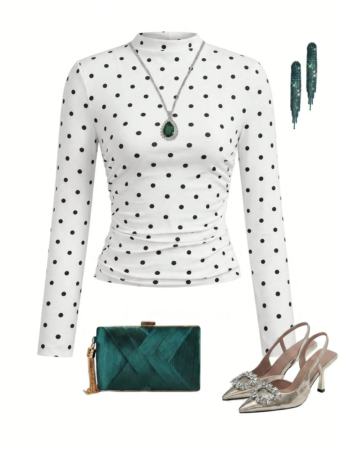 Women's Elegant Polka Dot Fitted Long Sleeve T-Shirt