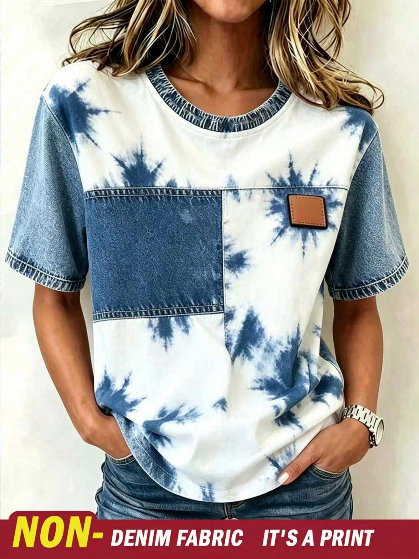 Women's Tie-Dye Print Drop Shoulder Round Neck Casual T-Shirt