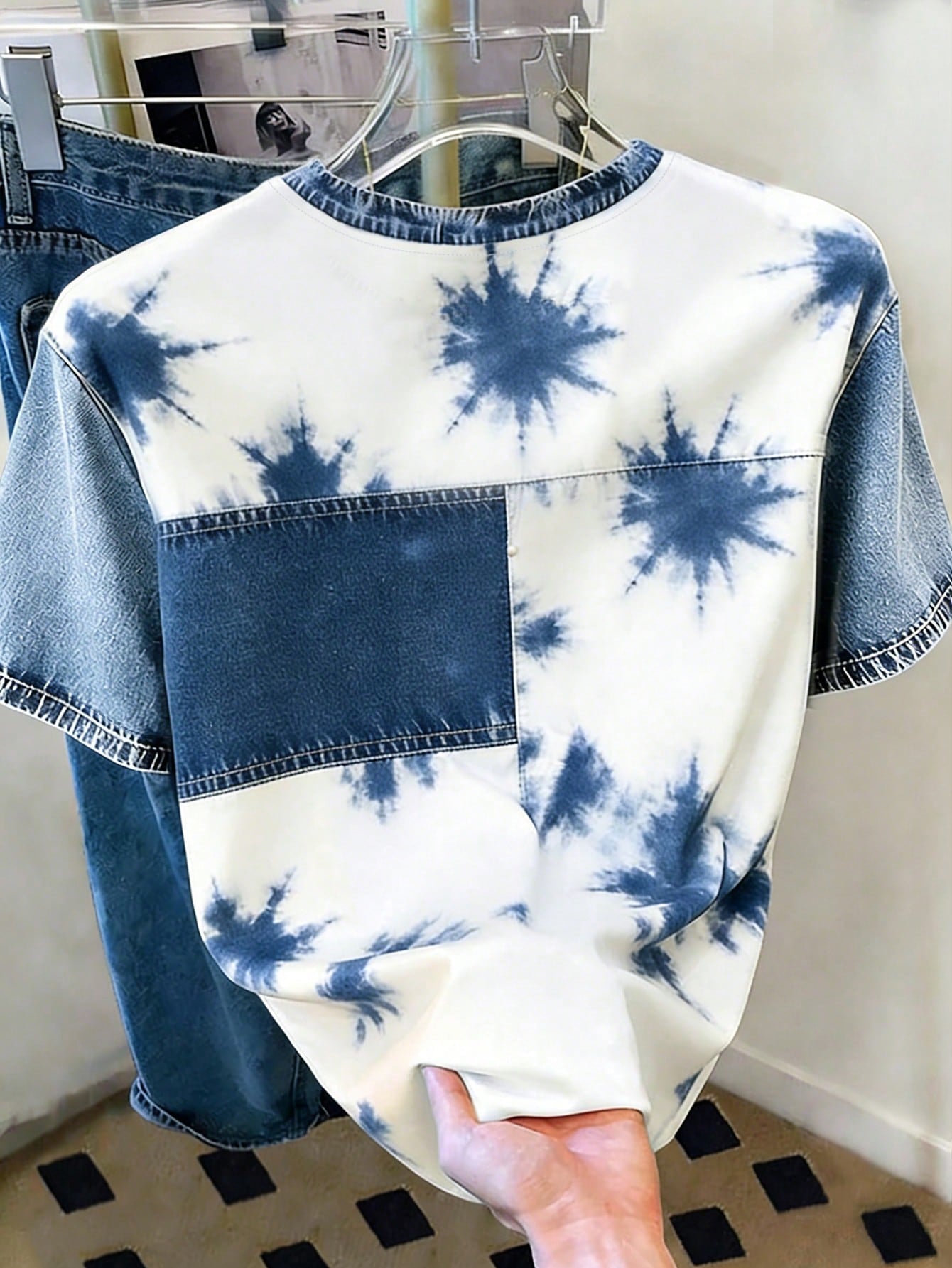 Women's Tie-Dye Print Drop Shoulder Round Neck Casual T-Shirt