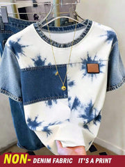 Women's Tie-Dye Print Drop Shoulder Round Neck Casual T-Shirt