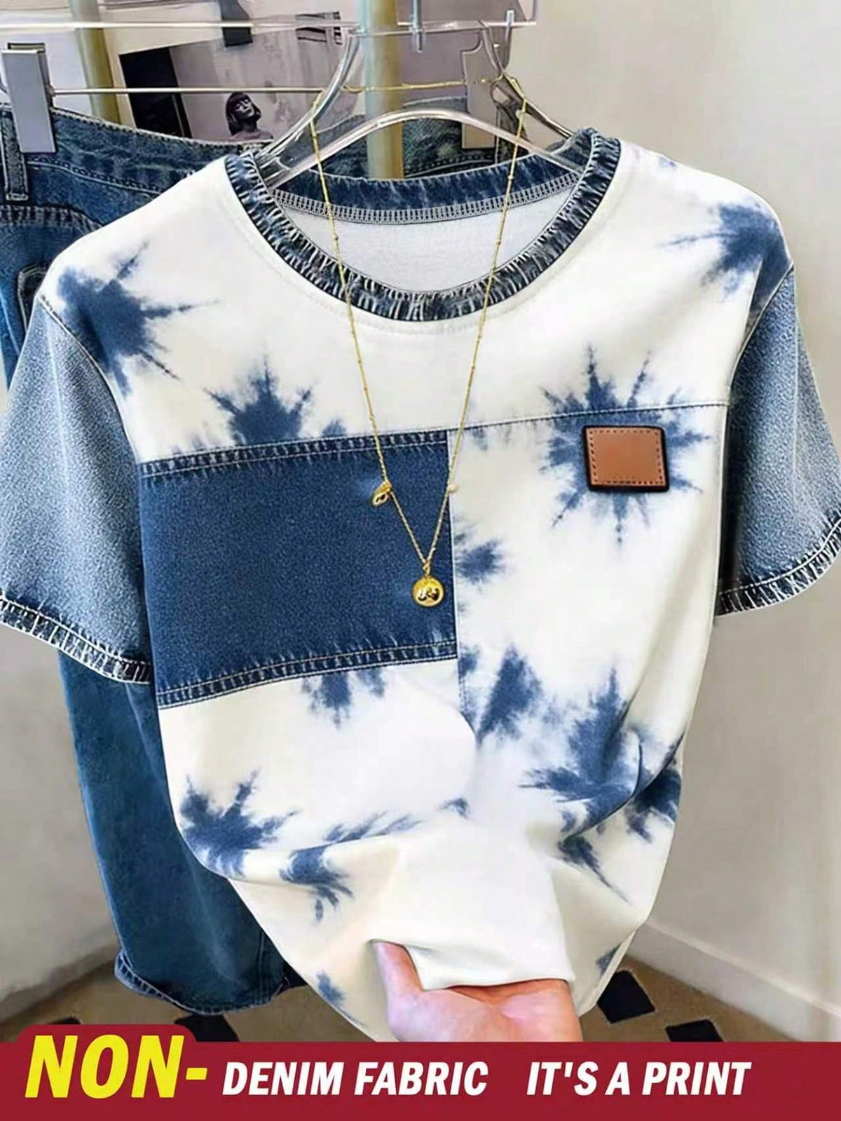 Women's Tie-Dye Print Drop Shoulder Round Neck Casual T-Shirt