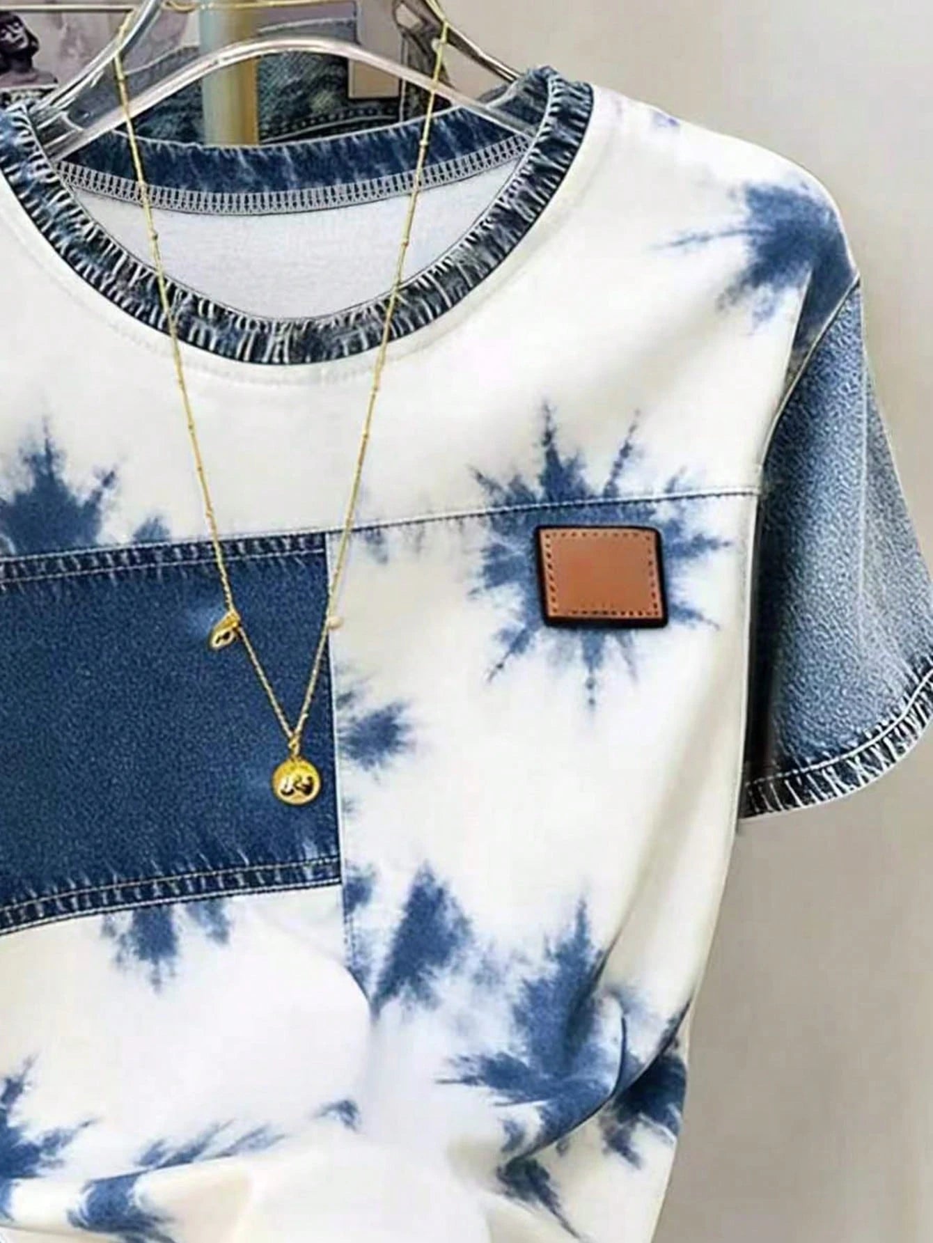 Women's Tie-Dye Print Drop Shoulder Round Neck Casual T-Shirt