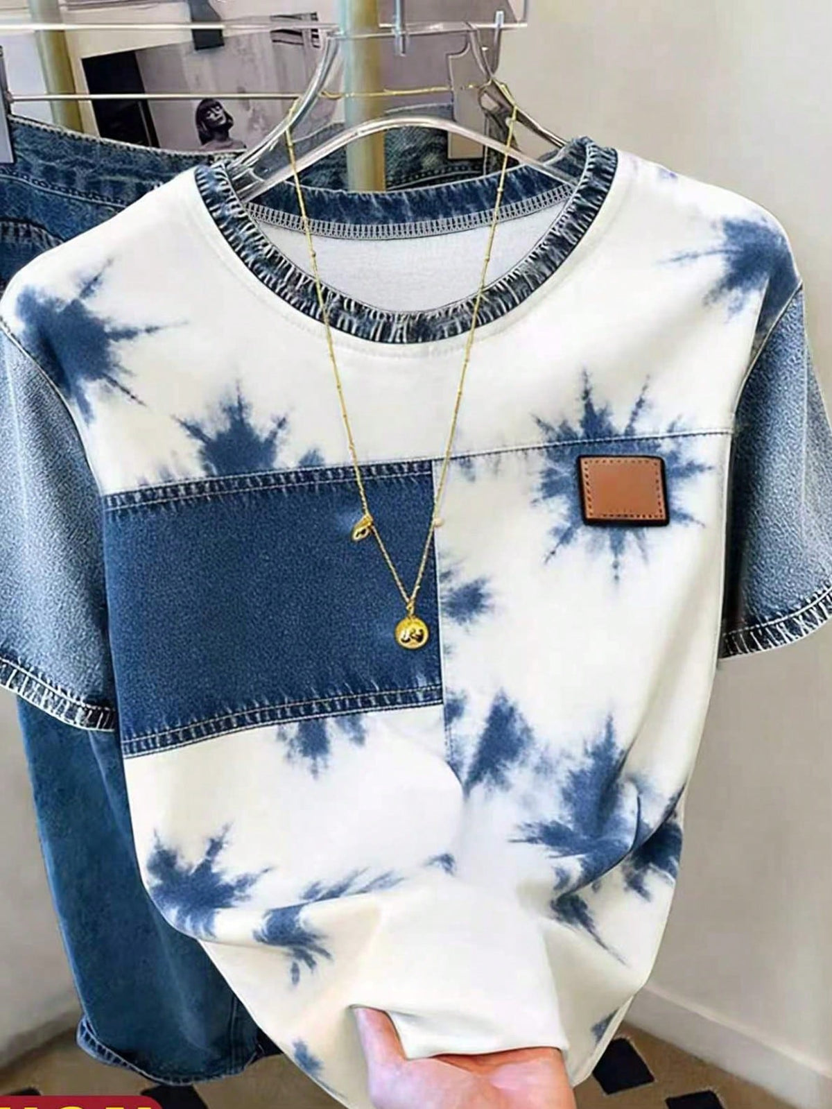 Women's Tie-Dye Print Drop Shoulder Round Neck Casual T-Shirt