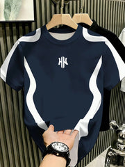 Men's Asymmetrical Colorblock Letter Graphic T-Shirt
