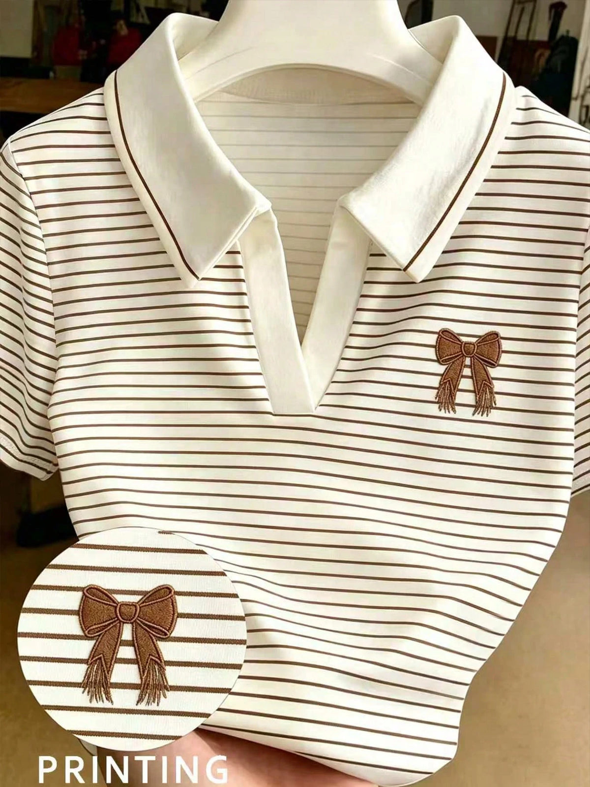 Women's Slim Fit Short Sleeve Digital Print Polo Shirt