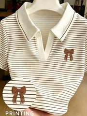 Women's Slim Fit Short Sleeve Digital Print Polo Shirt