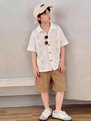 Kids' Casual Jacquard Collar Button-Up Shirt and Shorts Set
