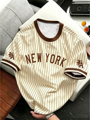 Manfinity Hypemode Men's Casual Striped Letter Print T-Shirt Khaki