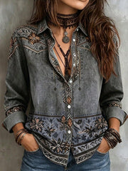 Women's Bohemian Floral Long Sleeve Shirt