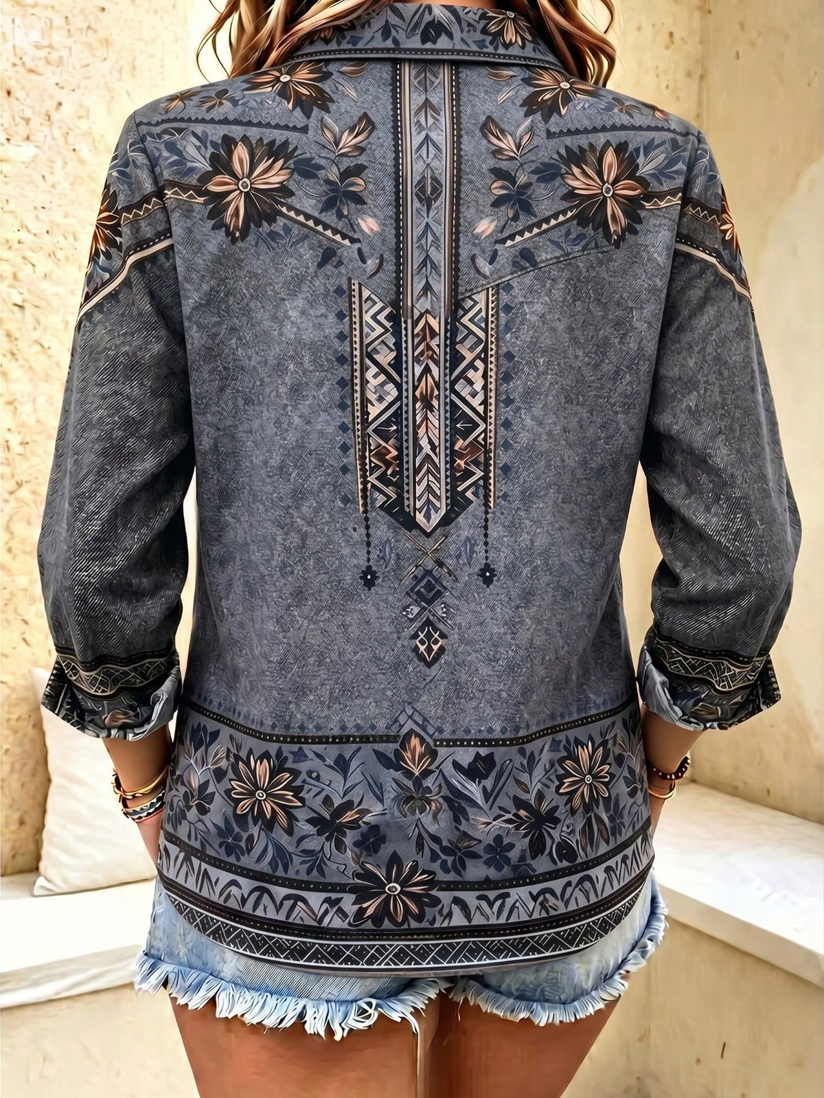 Women's Bohemian Floral Long Sleeve Shirt