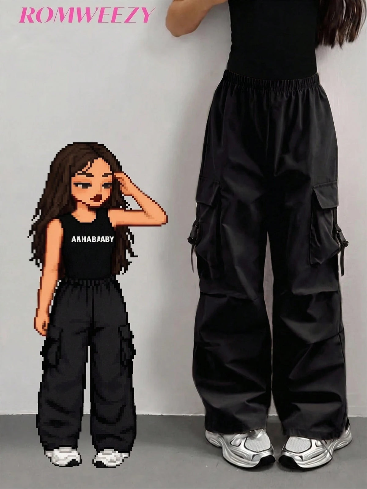 Teen Girls' Casual Loose Solid Color Cargo Pants