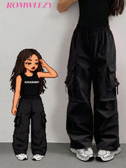 Teen Girls' Casual Loose Solid Color Cargo Pants