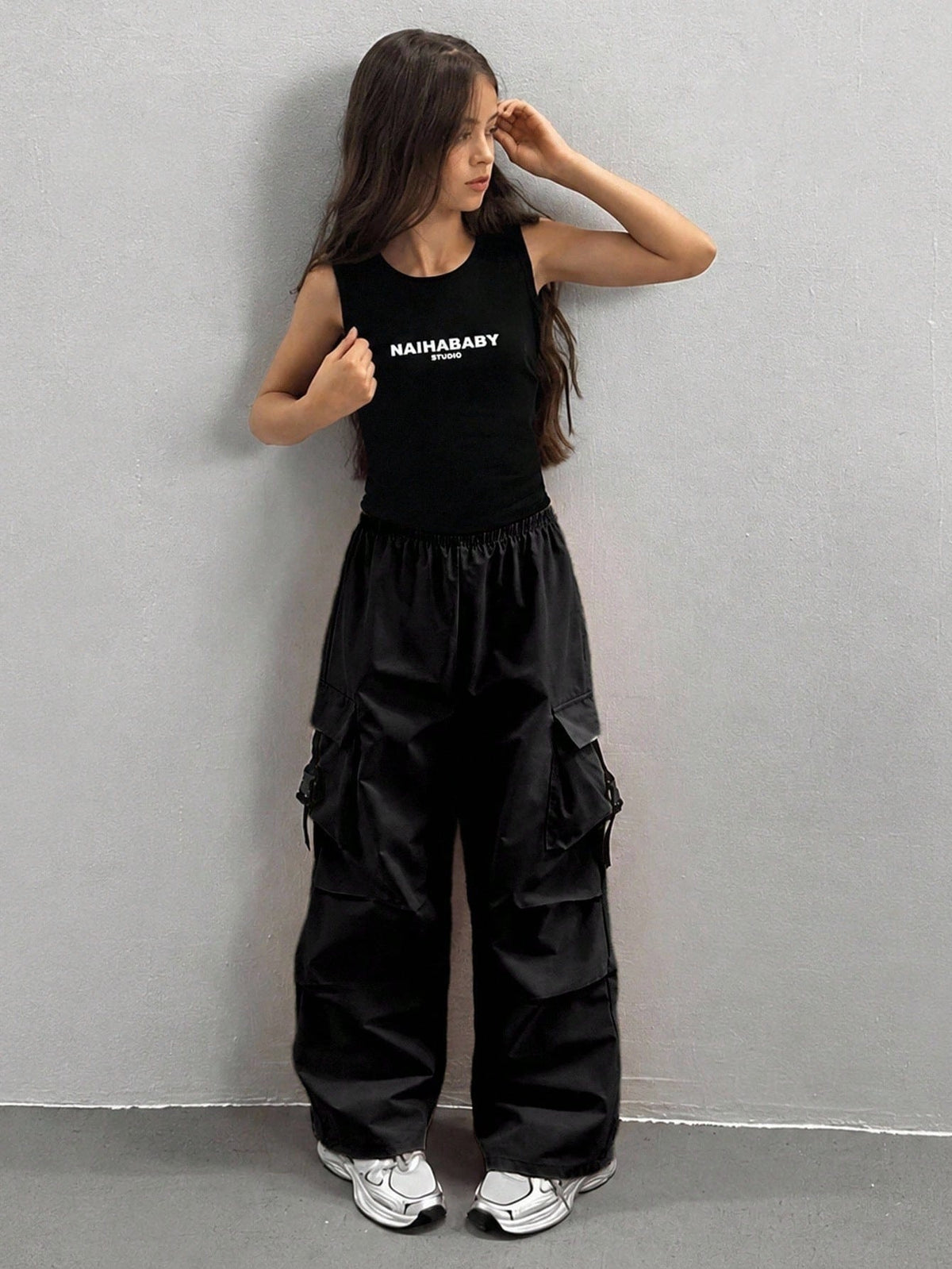 Teen Girls' Casual Loose Solid Color Cargo Pants