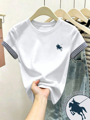 Women's Striped Patchwork Crew Neck T-Shirt