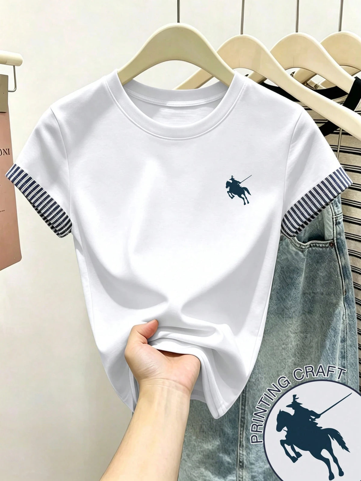 Women's Striped Patchwork Crew Neck T-Shirt
