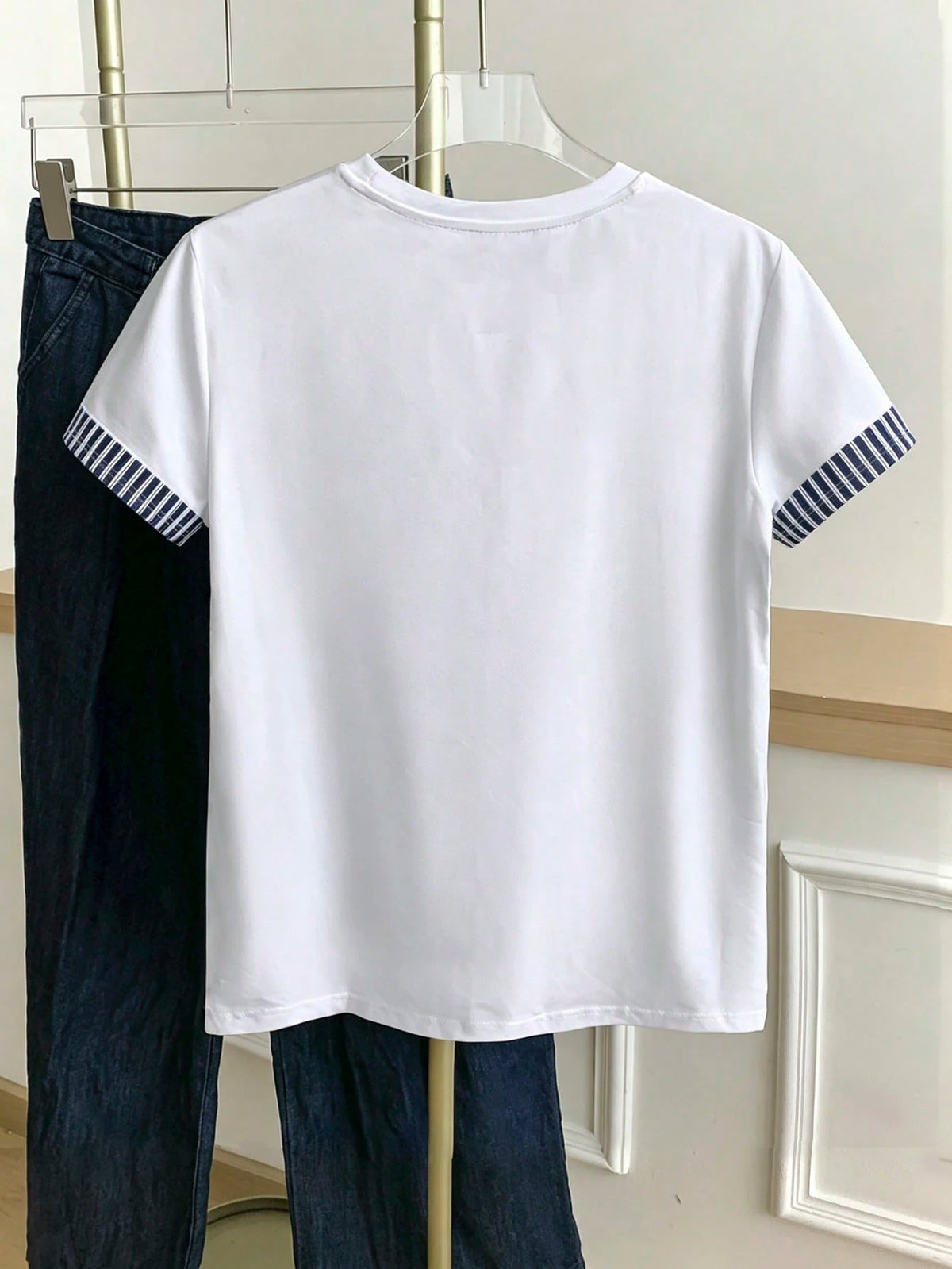 Women's Striped Patchwork Crew Neck T-Shirt