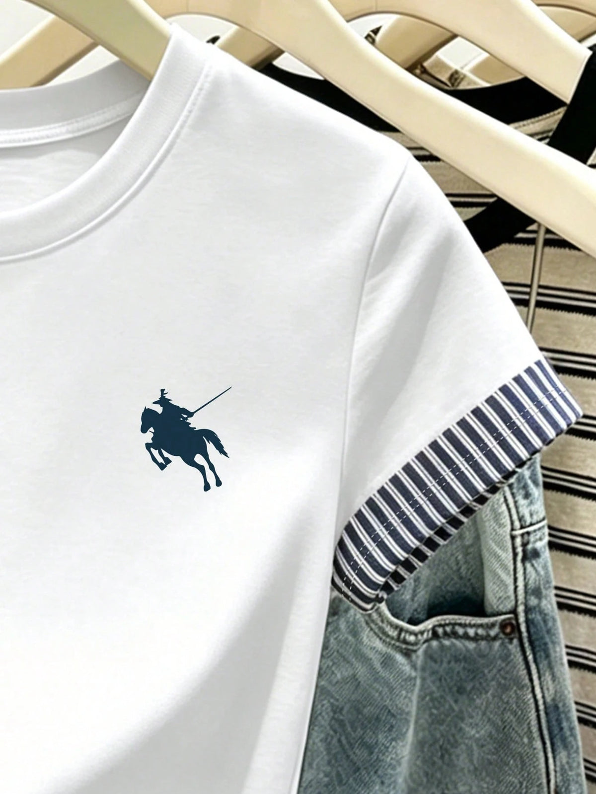 Women's Striped Patchwork Crew Neck T-Shirt