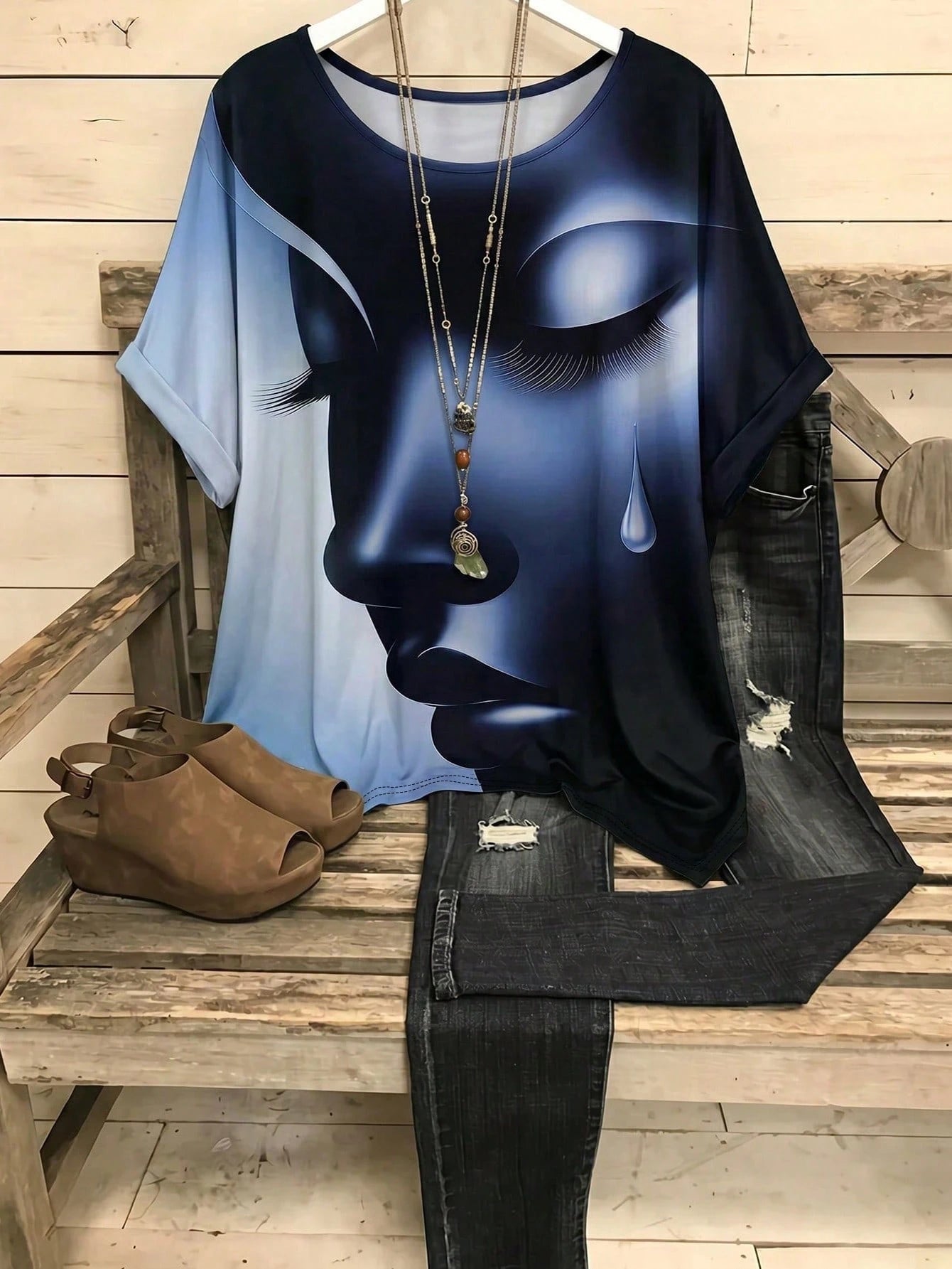 SHEIN LUNE CURVE Plus Size Women's Casual Print T-Shirt