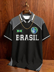 Retro Brazil Team Colorblock Polo Shirt Men's Knit Short Sleeve