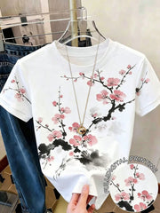 Women's Plum Blossom Print Regular Short Sleeve T-Shirt