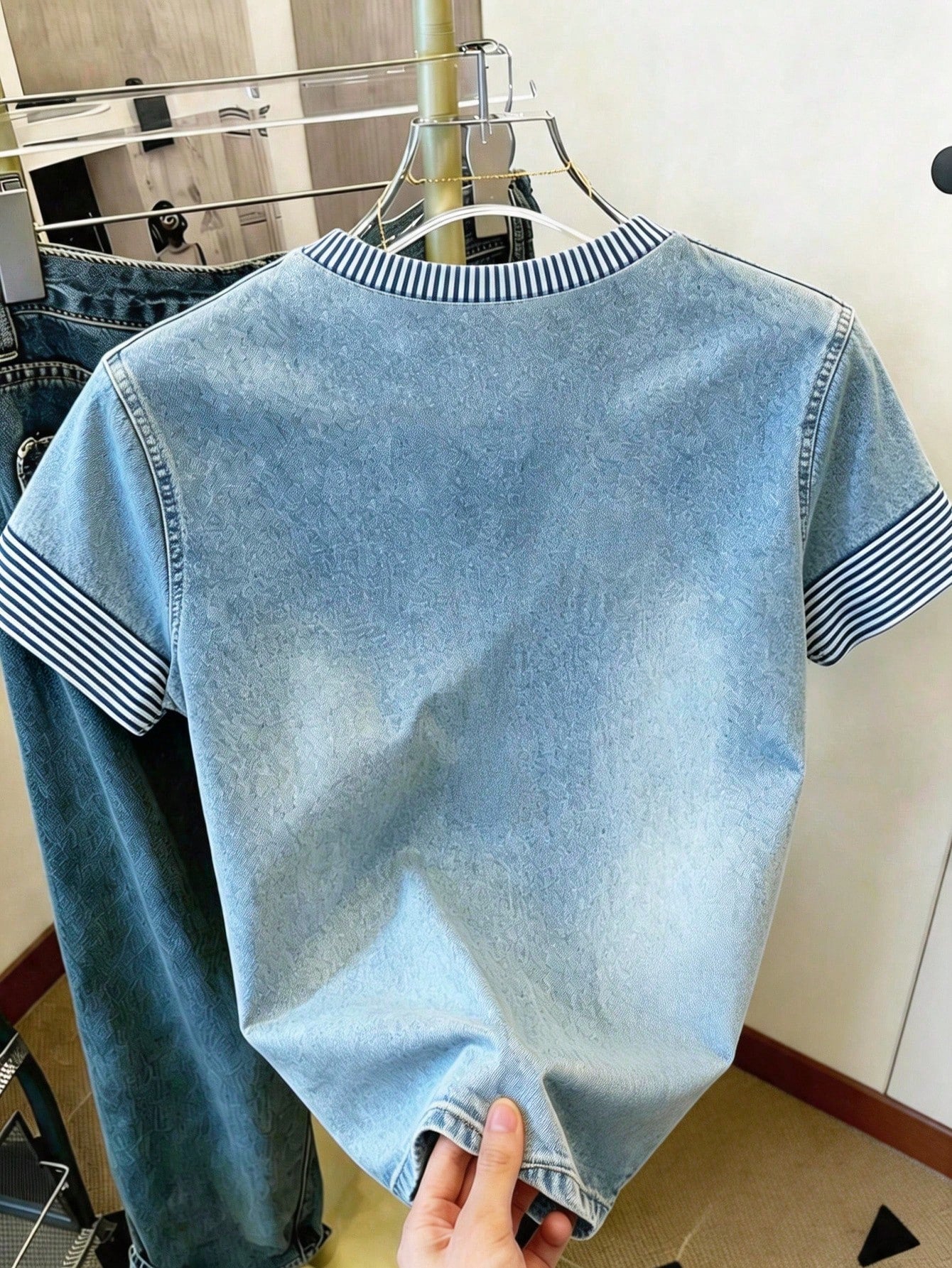 Women's Striped Patchwork Casual Short Sleeve T-Shirt