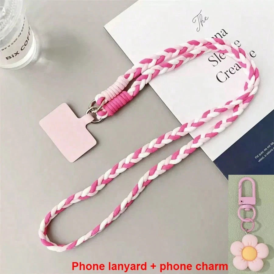 Women's Cute Braided Crossbody Phone Lanyard Keychain Set
