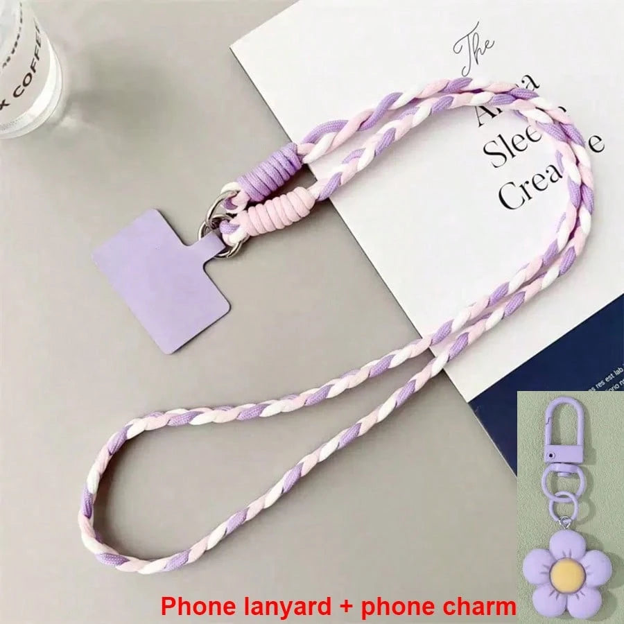 Women's Cute Braided Crossbody Phone Lanyard Keychain Set