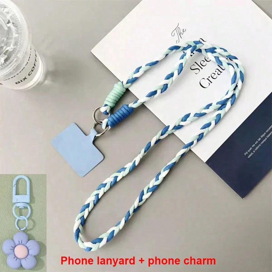 Women's Cute Braided Crossbody Phone Lanyard Keychain Set