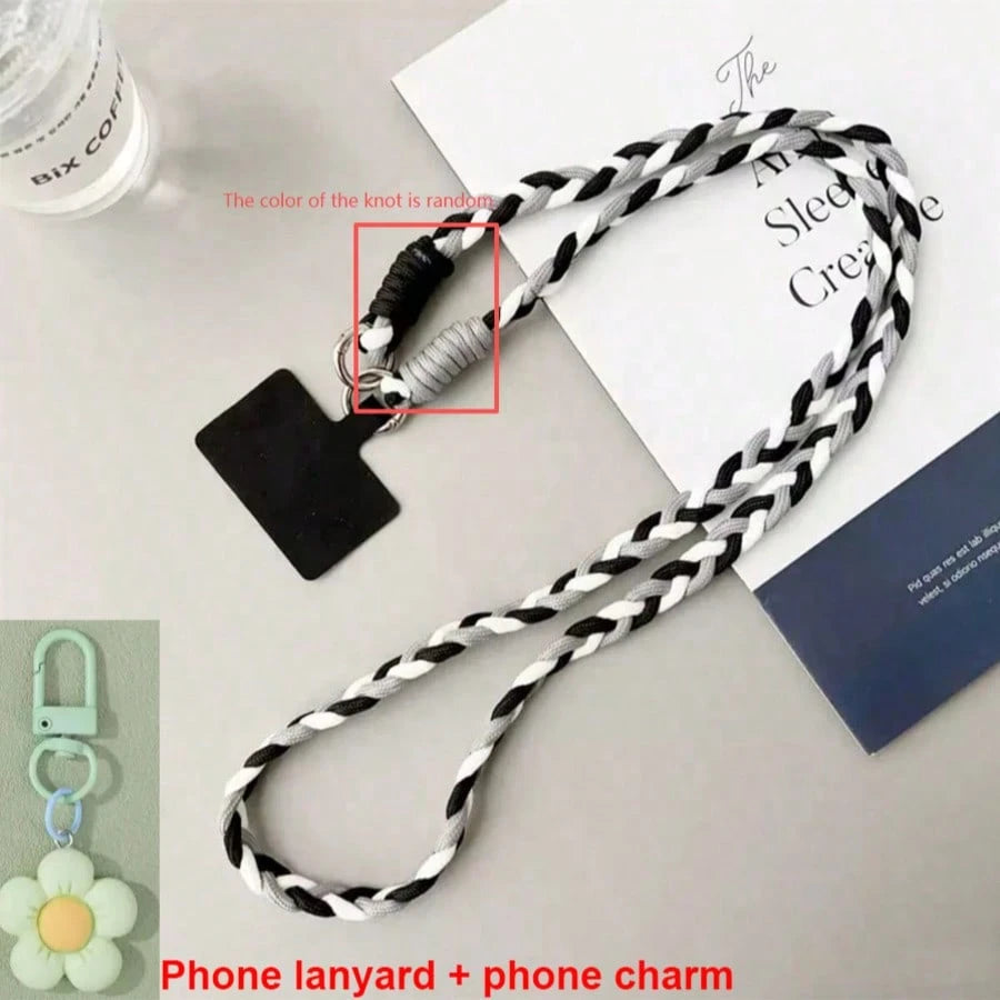 Women's Cute Braided Crossbody Phone Lanyard Keychain Set