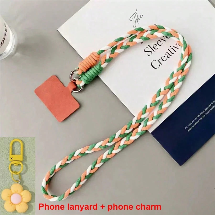 Women's Cute Braided Crossbody Phone Lanyard Keychain Set