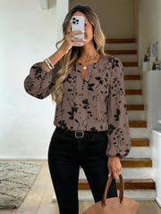 Women's Floral Print Puff Sleeve V-Neck Blouse