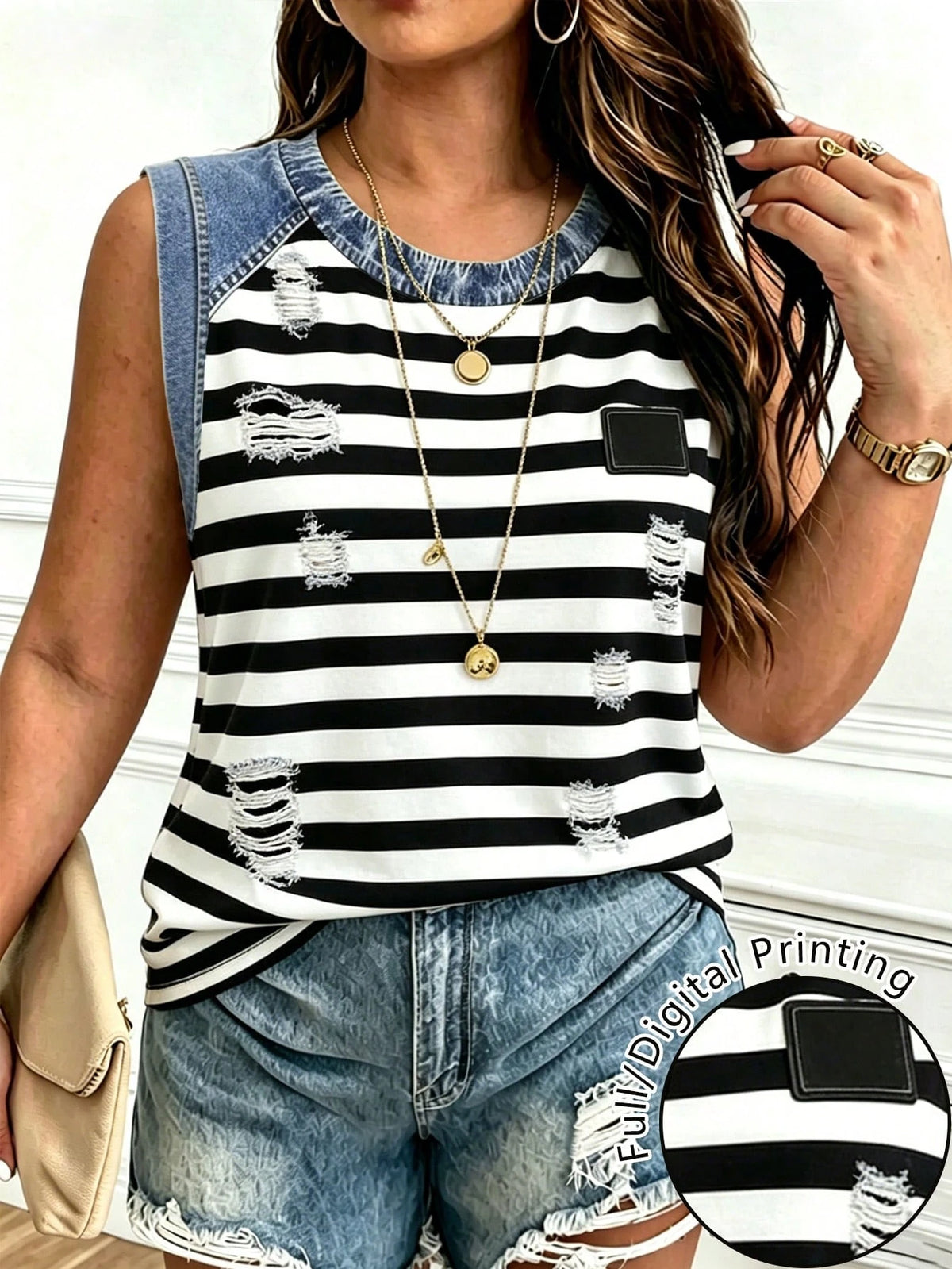 Women's Casual Sleeveless Printed Plus Size Vest