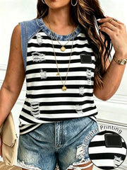 Women's Casual Sleeveless Printed Plus Size Vest