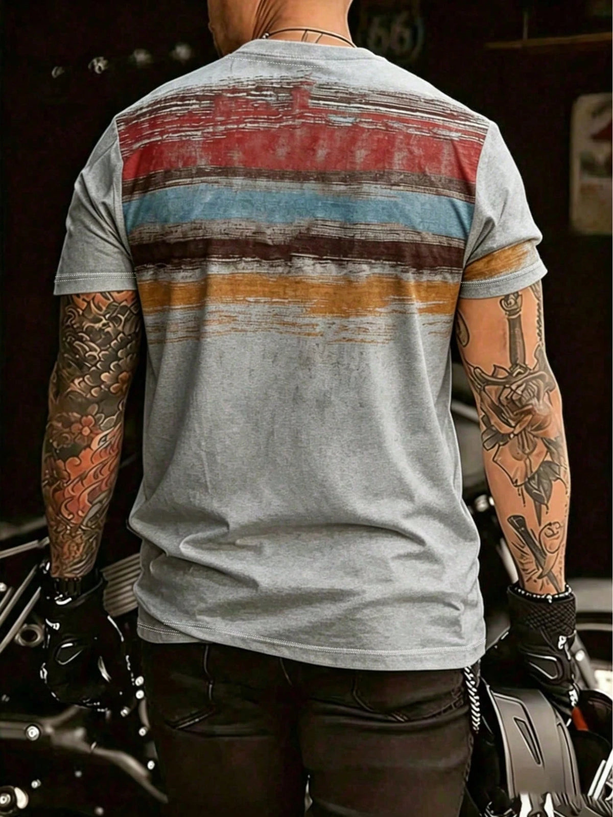 Men's Vintage Retro Striped V-Neck Short Sleeve Casual T-Shirt
