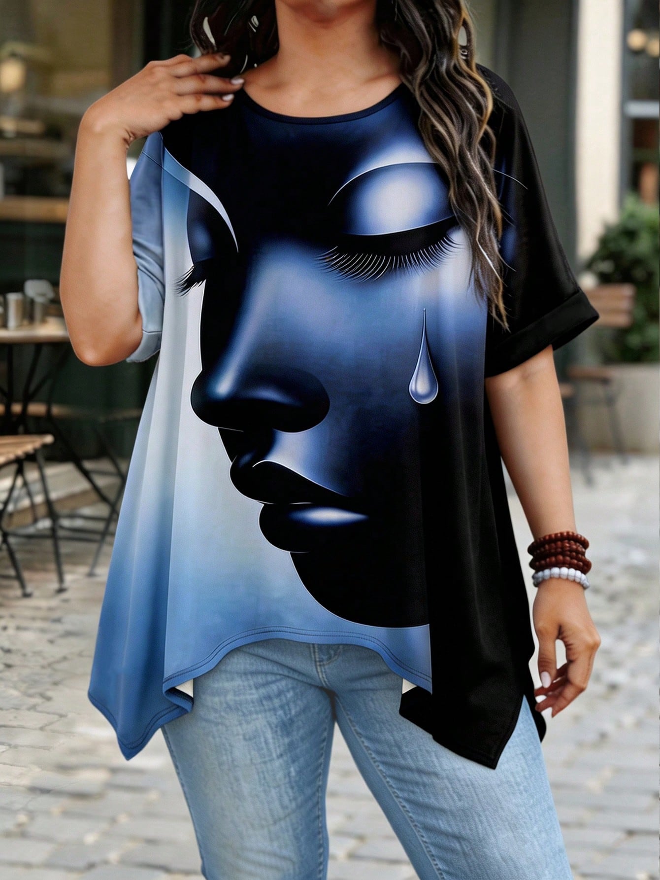 SHEIN LUNE CURVE Plus Size Women's Casual Print T-Shirt