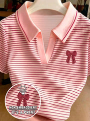 Women's Digital Print Collared Slim Fit Short Sleeve T-Shirt