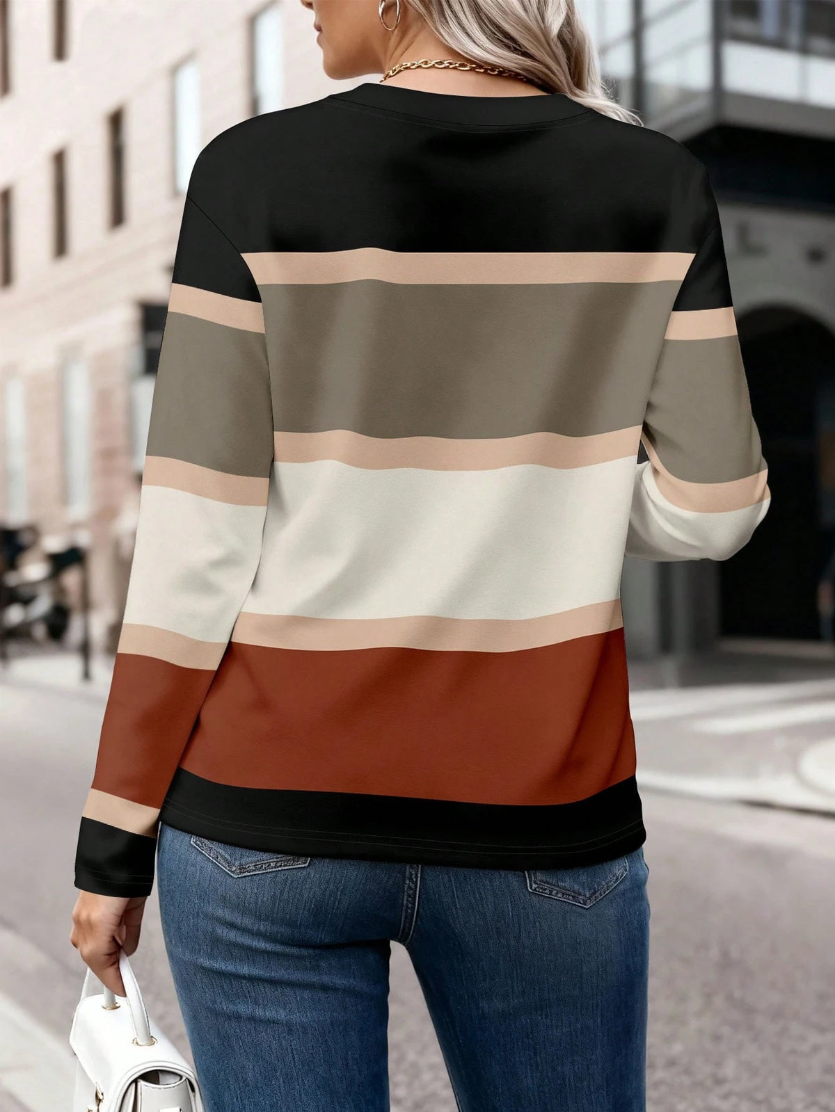 Women's Classic Striped V-Neck Long Sleeve T-Shirt